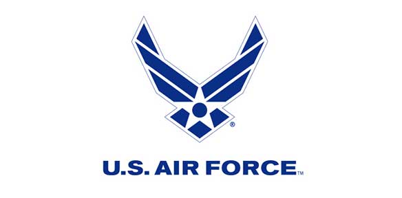 Metal Filament The U.S. Air Force logo rendered using metal 3D printing technology on a white background.