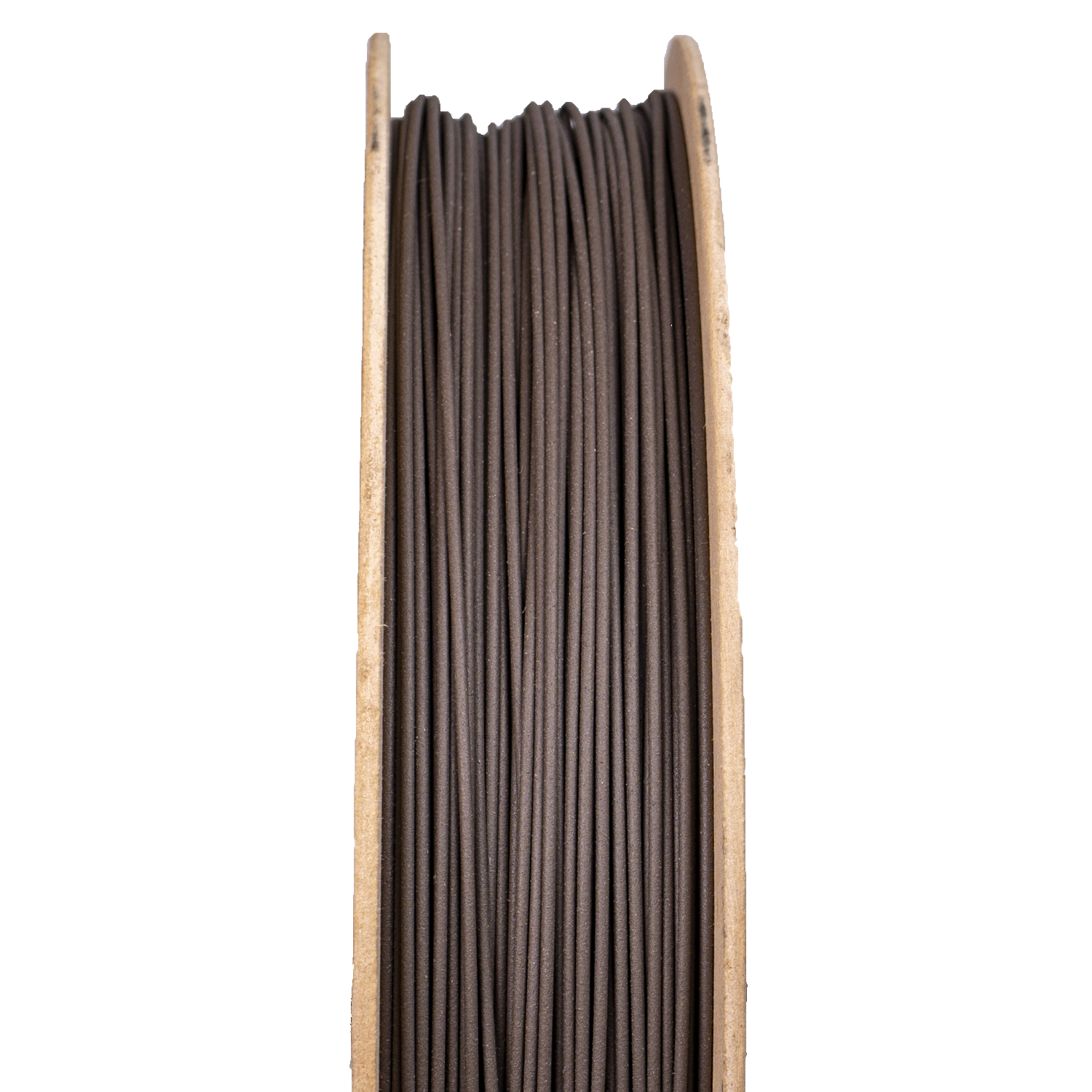 R3DS tungsten 3D printing filament on a spool, showcasing a dark, cylindrical arrangement of material strands, relevant to The Virtual Foundry's metal filament offerings.