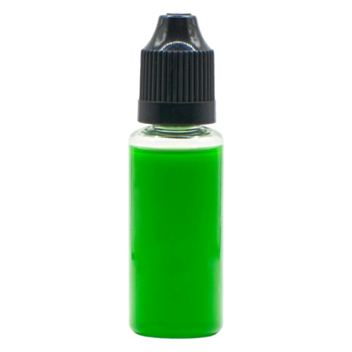 Green liquid in a dropper bottle, labeled for use in tumbling and pickling processes related to metal 3D printing materials.