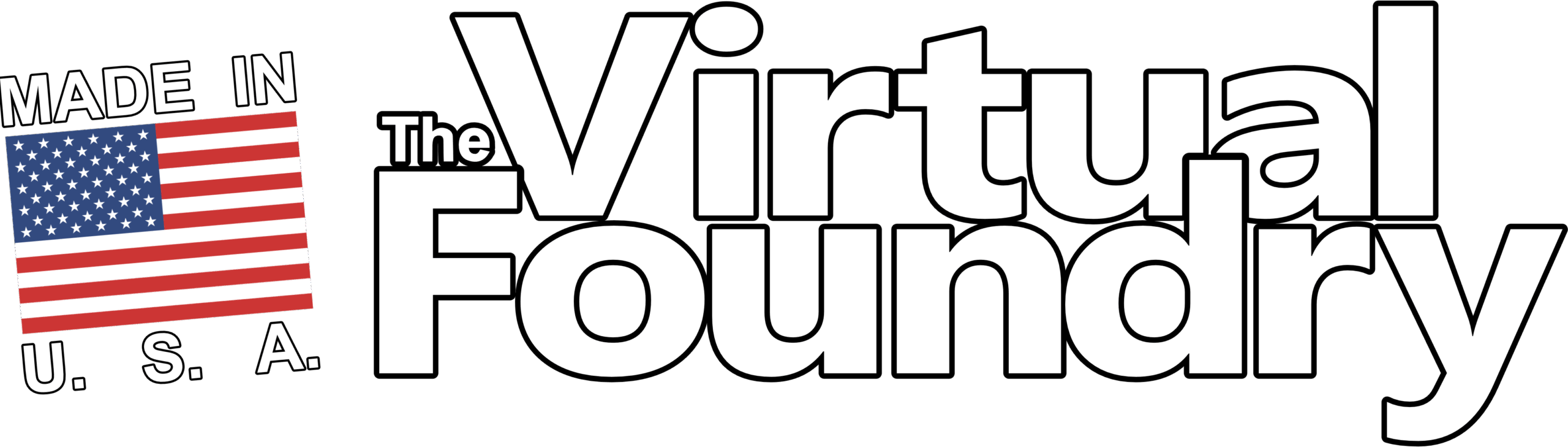 Logo of The Virtual Foundry with "MADE IN U.S.A." text and American flag, representing metal 3D printing technology and innovation.