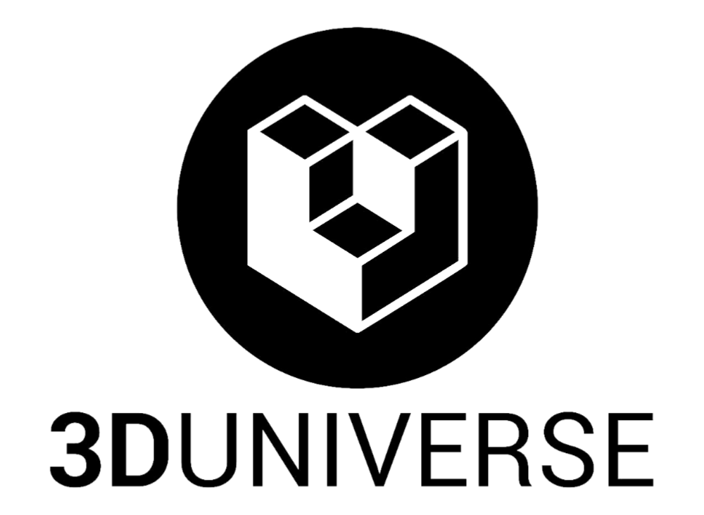 3D Universe logo featuring geometric shapes, representing a hub for 3D printing solutions and materials.