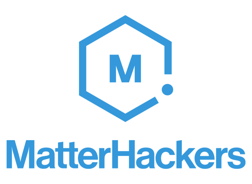 MatterHackers logo featuring a blue hexagon with an "M" and the company name, representing a supplier of 3D printing materials and tools.