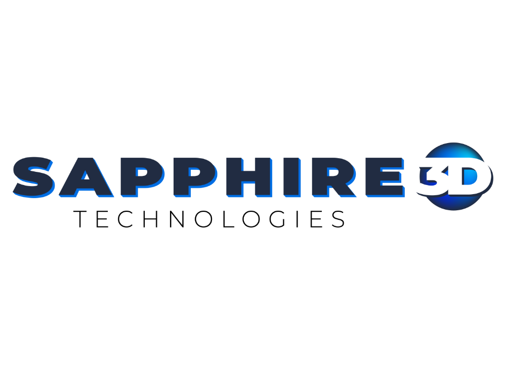Sapphire 3D Technologies logo featuring bold blue and black text, representing advancements in metal 3D printing and additive manufacturing solutions.