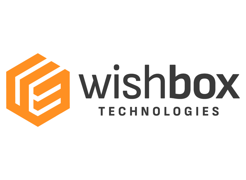 Wishbox Technologies logo featuring an orange hexagon and modern typography, representing a leader in 3D printing solutions in Brazil.